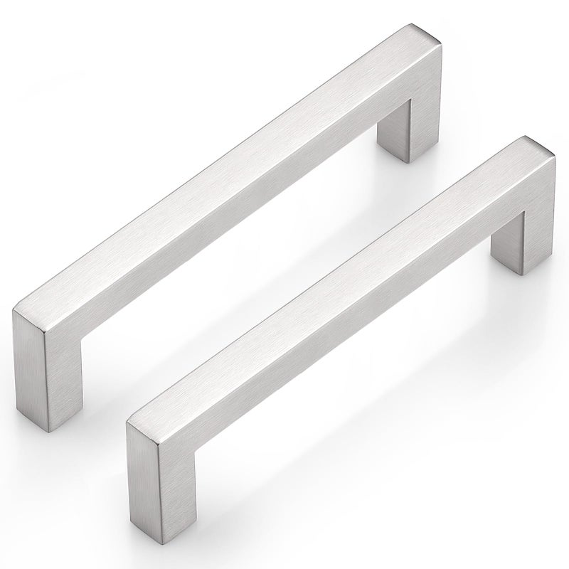 Probrico 50 Pack Satin Nickel Stainless Steel Square Bar Kitchen Cupboard Handles 5 Inch Hole Centers Cabinet Drawer Dresser Bedroom Bathroom Pulls (5.5 Inch Total Length) - Image 1